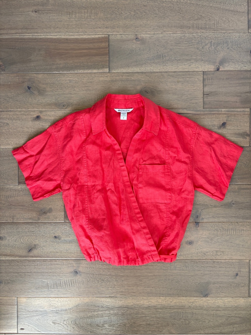 Athleta Playa 100% Linen Tie Top in a vibrant coral hue, Small